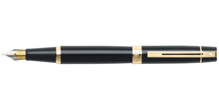 SHEAFFER 300 FOUNTAIN PEN GT GLOSSY BLACK WITH GOLD TONE